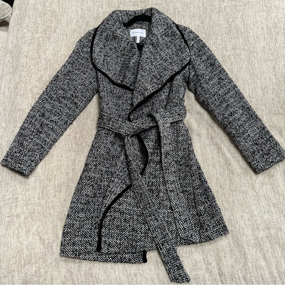 BCBGeneration Coat Herringbone Belt Wool Blend Medium M